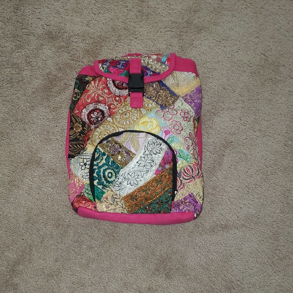 Colorful Embroidered Patchwork Backpack 13x17x7 Z… - image 1